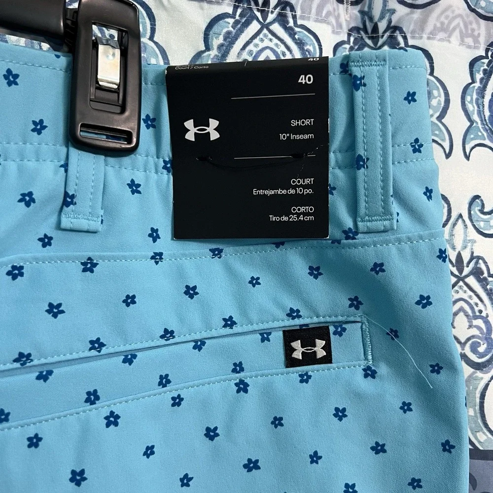Under Armour UA Drive Printed Tapered Shorts Men 40 Blue Floral Golf Performance